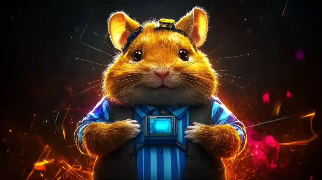 A cute and tech-savvy hamster character wearing a vest and a headset, representing the playful and innovative spirit of ek777.